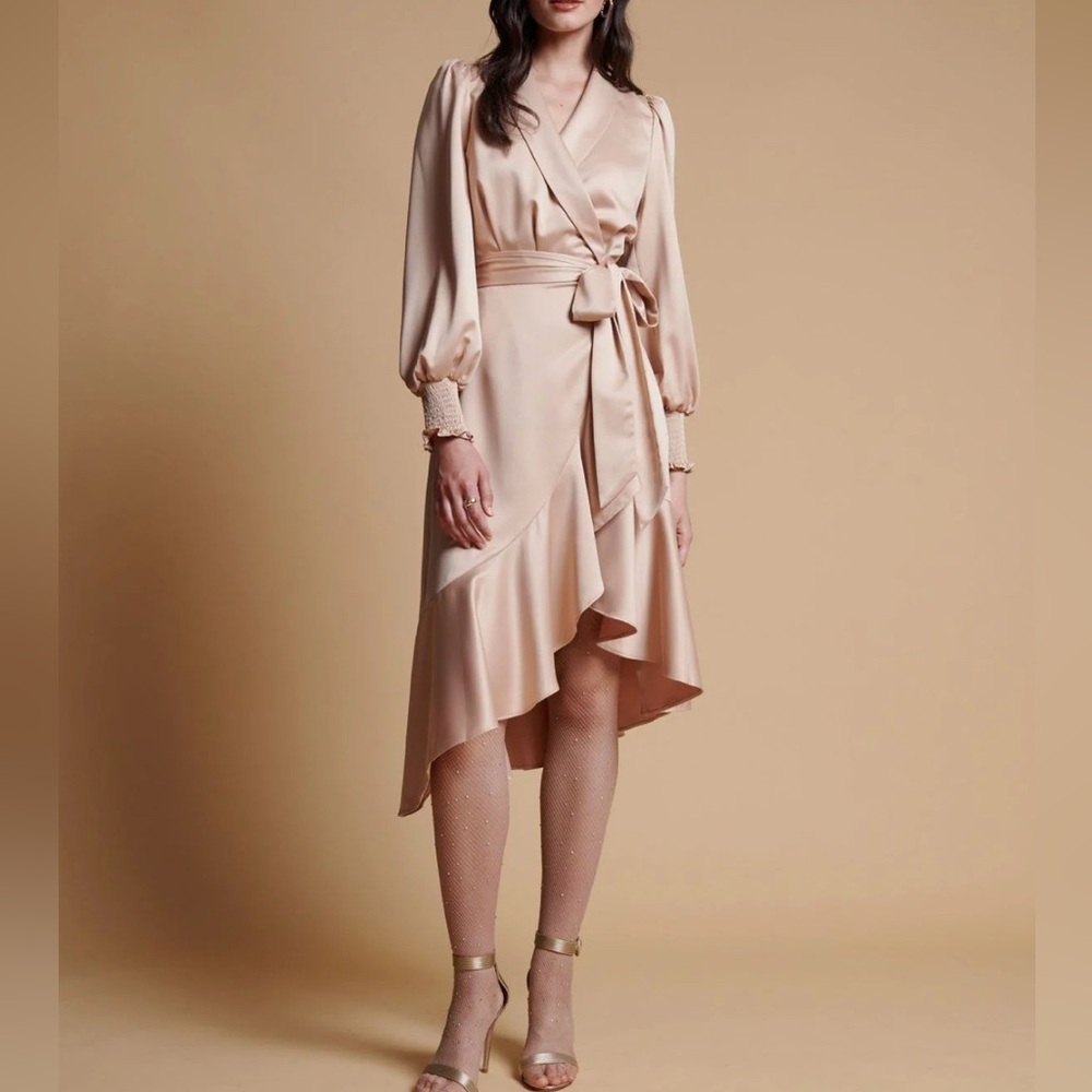 Rachel Parcell Satin Wrap Dress XS Nude Beige